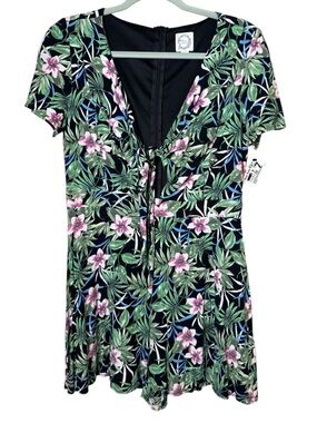Blue Rain Large Floral Tie-Strap Dress - Pink & Green Floral
